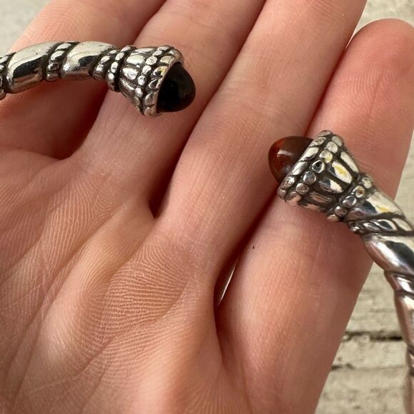 Vintage 80s Gripois Glass Cabachon Mogul Twist Cuff Bracelet With Hinge - Picture 2 of 8